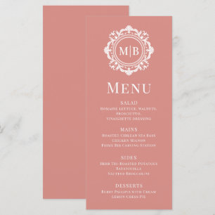 Rose Gold Ornate Floral Monogram Wedding Menu