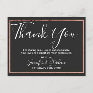 Rose Gold Outline Border Black Wedding Thank You Postcard