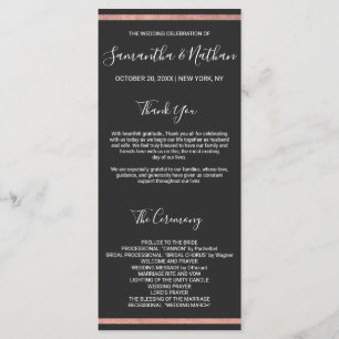 Rose Gold Outline Border Simple Black Wedding Programme