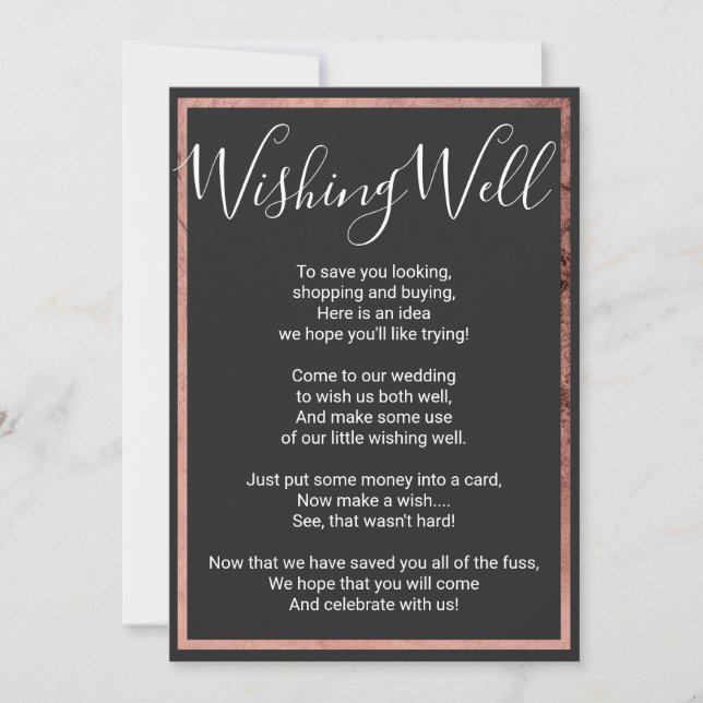 Rose Gold Outline Border Simple Black Wishing Well Invitation (Front)
