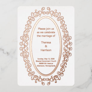 Rose Gold Oval Picture Frame Wedding Invitation 