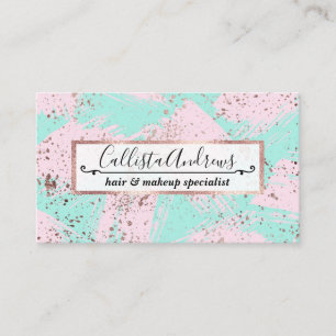 Rose Gold Paint Splatter Blush Pink Brushstrokes Business Card