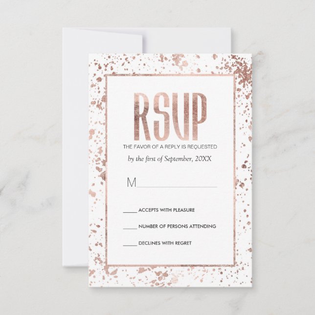 Rose Gold Paint Splatters RSVP Cards (Front)
