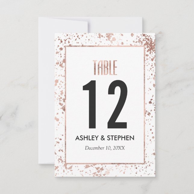 Rose Gold Paint Splatters Table Numbers (Front)