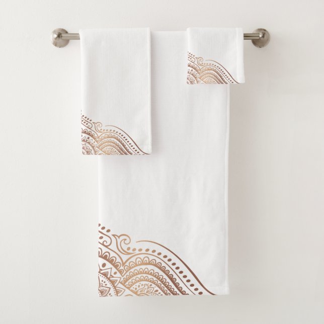 Rose-Gold Paisley Lace Ornament Bath Towel Set (Insitu)