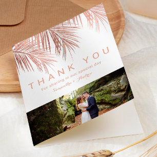 Rose gold palm 2 photos thank you wedding card