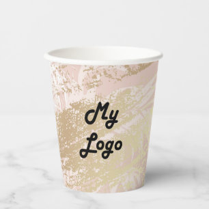 Rose gold palm tree foliage business logo paper cups