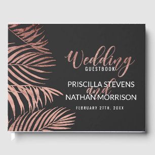 Rose Gold Palm Tree Fronds Black Modern Wedding Guest Book
