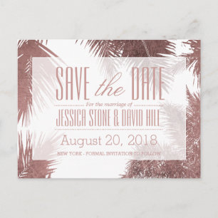 Rose Gold Palm Tree Tropical Wedding Save the Date Announcement Postcard