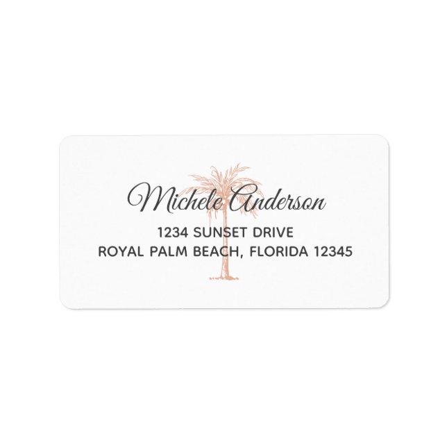 Rose Gold Palm Tree Wedding RSVP Return Address Label (Front)