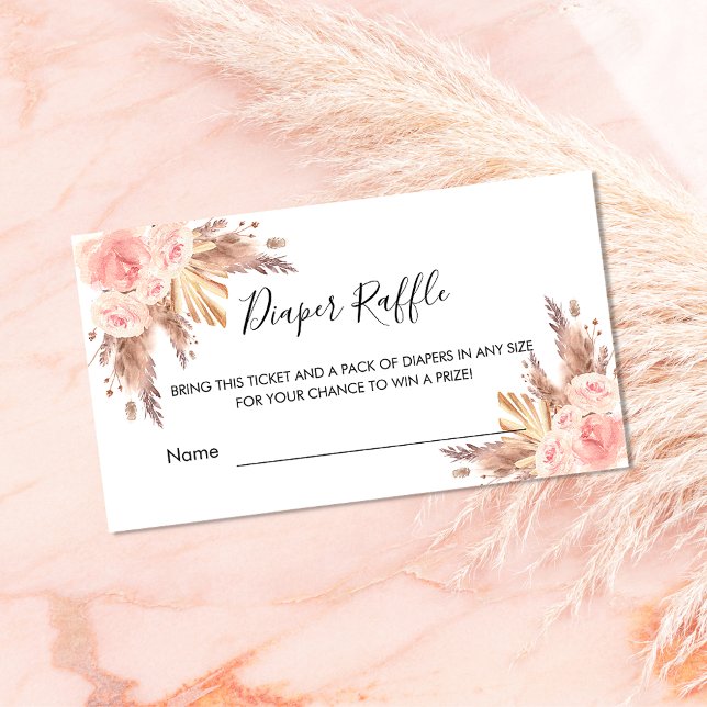 Rose gold pampas baby shower diaper raffle ticket enclosure card (Creator Uploaded)