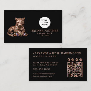 Rose Gold Panther Barber Shop Logo Qr Code Business Card