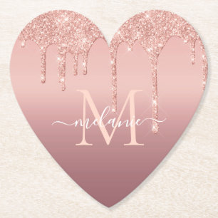 Rose Gold Paper Coasters Custom Letter Your Name