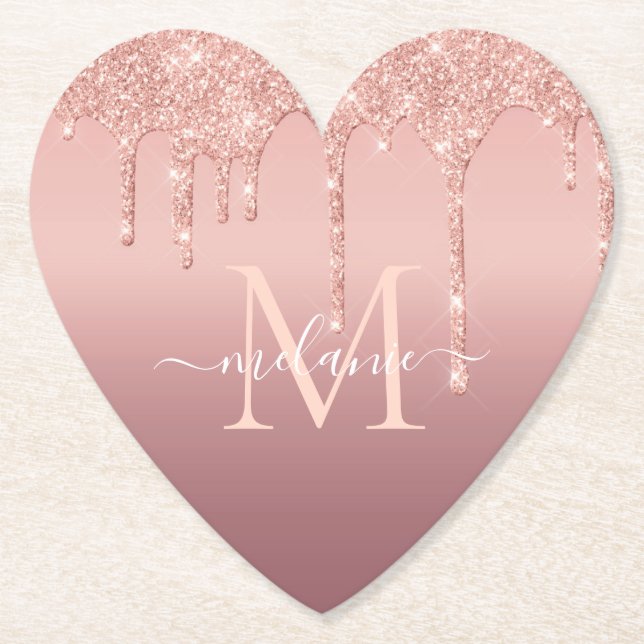 Rose Gold Paper Coasters Custom Letter Your Name (Front)