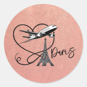 Rose Gold Paris Passport  Classic Round Sticker
