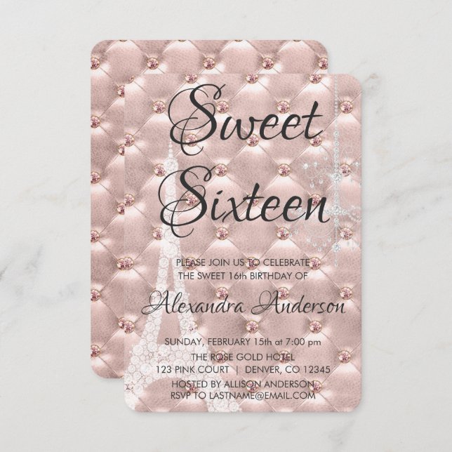 Rose Gold Paris Sweet Sixteen Birthday Party Invitation (Front/Back)