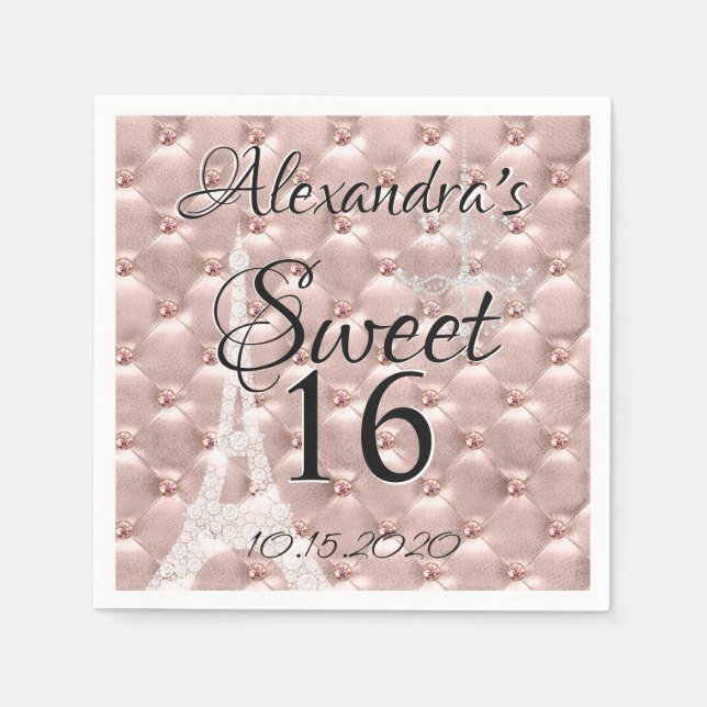 Rose Gold Paris Sweet Sixteen Birthday Party Napkin (Front)