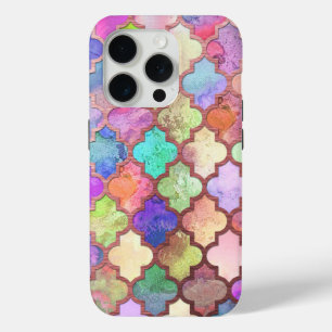 Rose Gold & Pastel Moroccan Quatrefoil iPhone 15 Pro Case