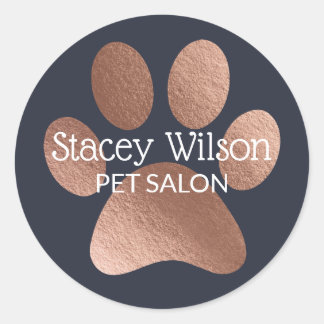 Rose Gold Paw Print Logo On Navy Product Label