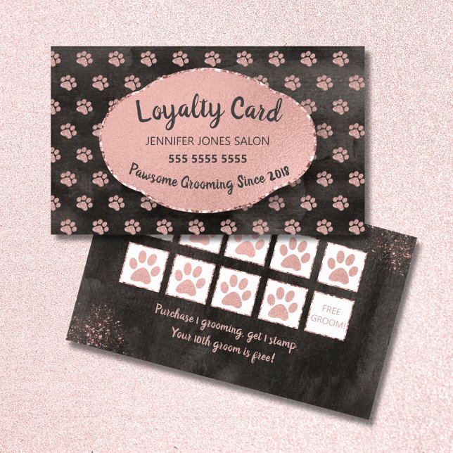 Rose Gold Paw Prints Dog Grooming  Loyalty Card (Creator Uploaded)