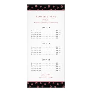 Rose Gold Paw Prints Pet Salon Service Rack Card
