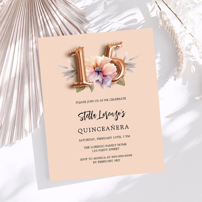 Rose gold peach floral budget Quinceanera (Creator Uploaded)