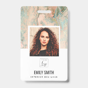 ROSE GOLD PEACH GREEN EMPLOYEE PHOTO BAR CODE NAME ID BADGE