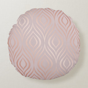 Rose gold peacock feathers, vintage round cushion