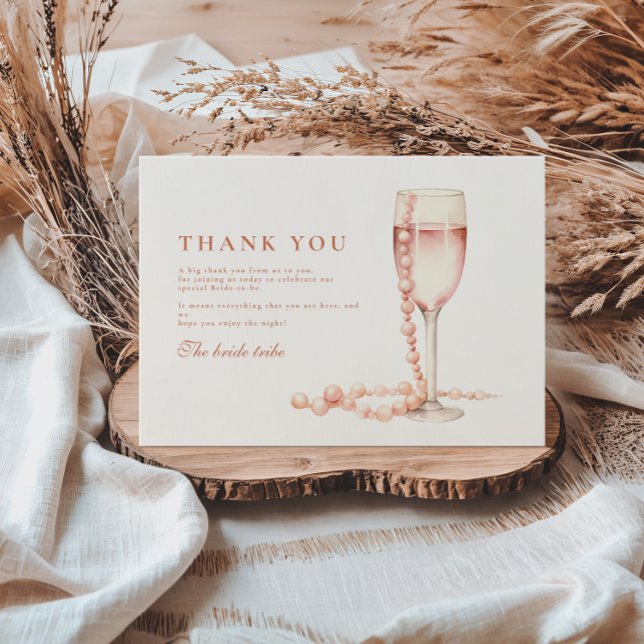 Rose Gold Pearls and Prosecco Thank You Card (Creator Uploaded)