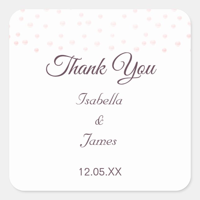 Rose Gold pearls on Thank You wedding Stickers (Front)