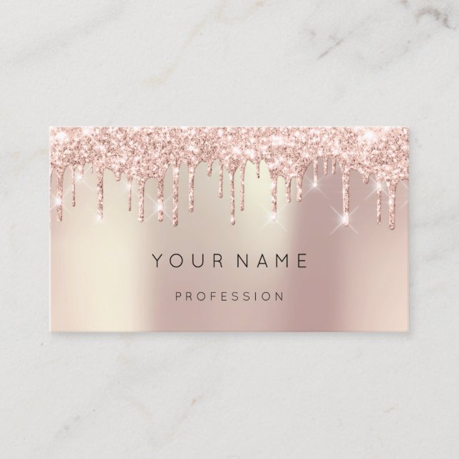 Rose Gold Pearly Abstract Silk Drips Glitter Business Card (Front)