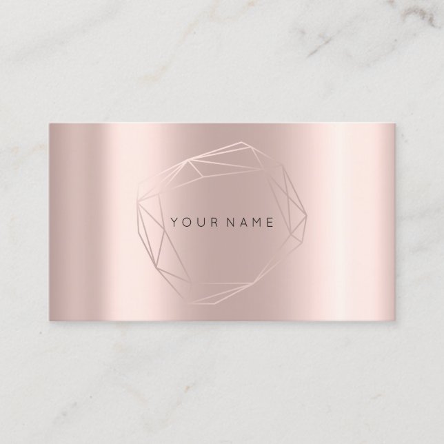 Rose Gold Pearly Poligonal Frame Lux Metallic Business Card (Front)