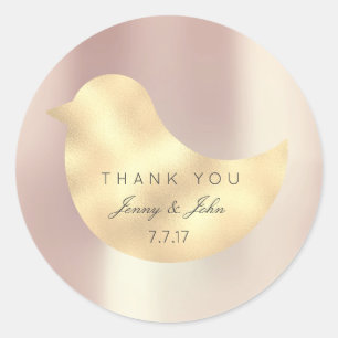 Rose Gold Pearly Silk Foxier Bird Thank you Classic Round Sticker
