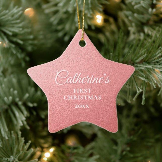 Rose Gold Personalised First Christmas Star Ceramic Tree Decoration (Tree)