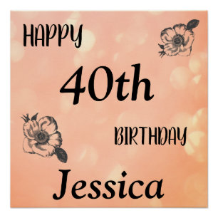 Rose Gold personalised Happy 40th Birthday Poster