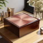 Rose Gold Personalised Jewellery Box<br><div class="desc">The lid of this exquisite jewellery box features a stunning, brushed metal design that radiates sophistication and elegance. The circular pattern creates a sense of depth and dimension, with a gentle gradient that transitions from soft rose gold at the edges to a more intense hue at the centre. This design...</div>