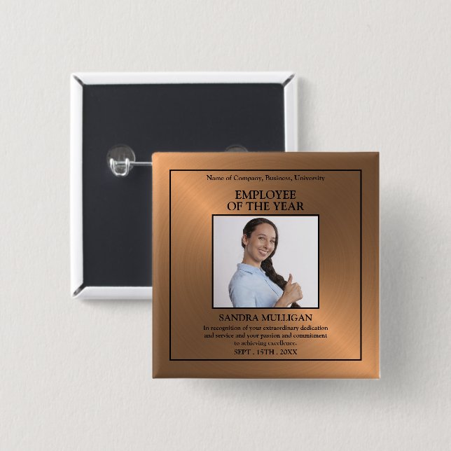Rose Gold/Personalised Photo - Employee Award 15 Cm Square Badge (Front & Back)