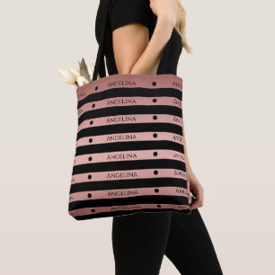 Rose Gold Personalised Print All Over Stripes Tote Bag