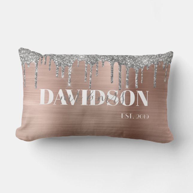 Rose Gold Personalised Wedding Lumbar Pillow (Front)