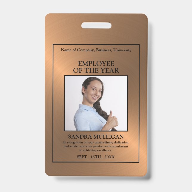 Rose Gold/Personalized Photo - Employee Award ID Badge (Front)