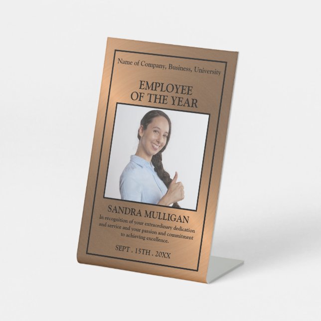 Rose Gold/Personalized Photo - Employee Award Pedestal Sign (Front)