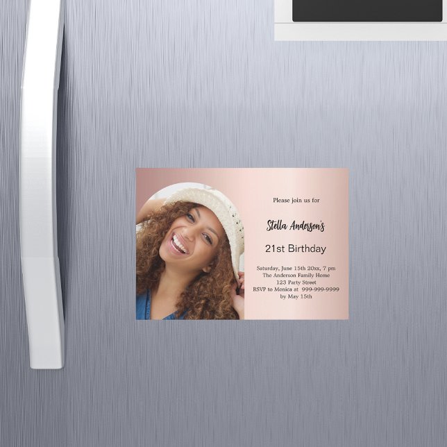 Rose gold photo arch birthday magnetic invitation (Creator Uploaded)