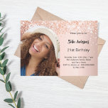 Rose gold photo arch confetti birthday invitation<br><div class="desc">Add your own vertical size photo. An arch shaped photo frame. A rose gold gradient background colour. Decorated with confetti. Personalise and add a name and party details.</div>