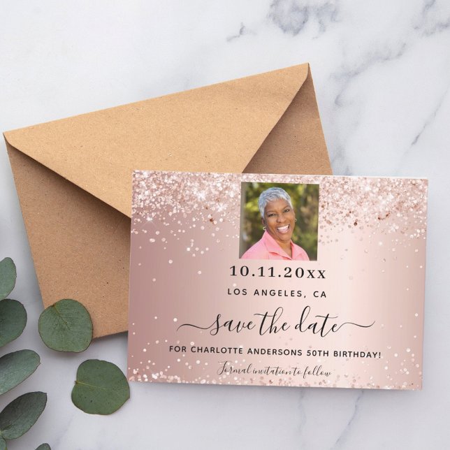 Rose gold photo birthday save the date (Creator Uploaded)