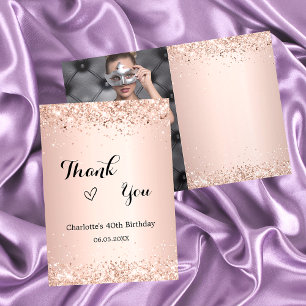 Rose gold photo birthday thank you card