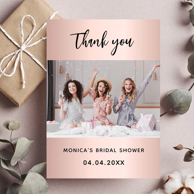 Rose gold photo bridal shower thank you card (Creator Uploaded)