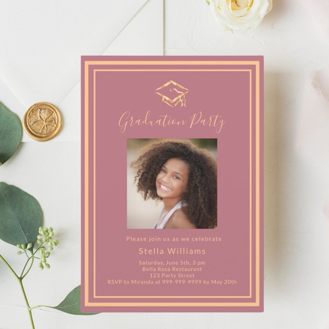 Rose gold photo cap Graduation Party Invitation (Creator Uploaded)