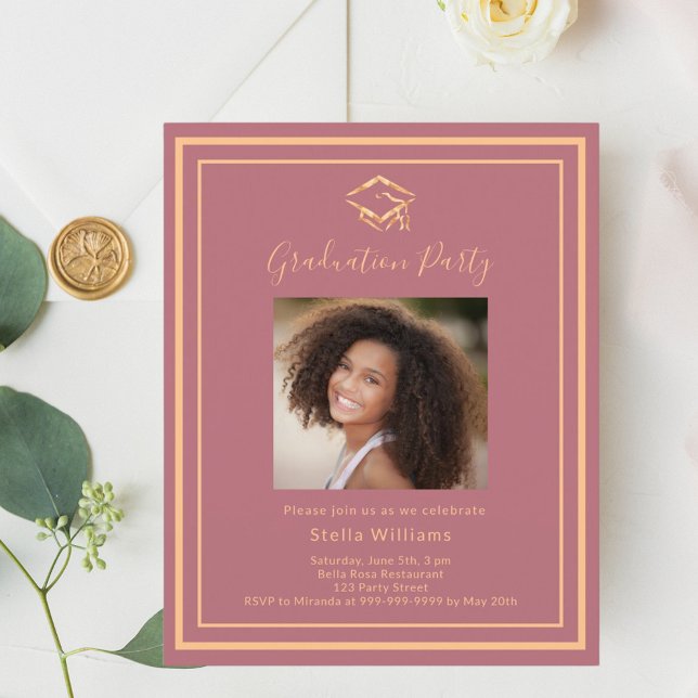 Rose gold photo cap Graduation Party invitation (Creator Uploaded)