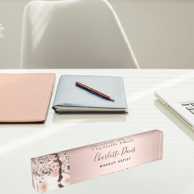 Rose gold photo monogram modern signature nameplate (Creator Uploaded)
