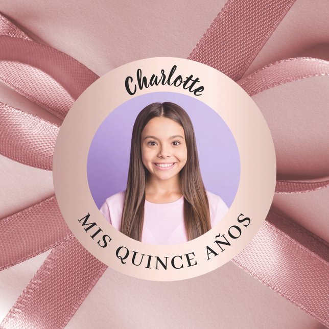Rose gold photo Quinceanera Mis Quince Años Classic Round Sticker (Creator Uploaded)